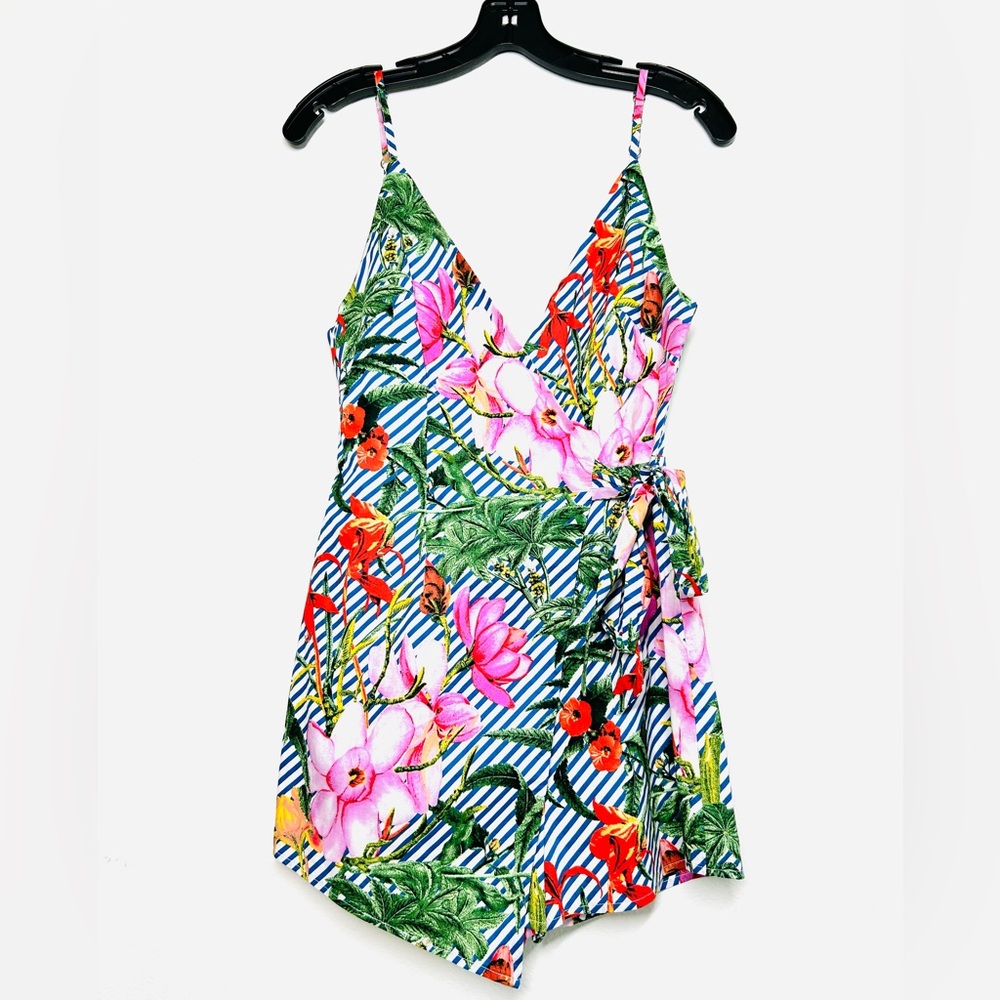 About Us Floral Tropical Beach Print Shorts Wrap Romper